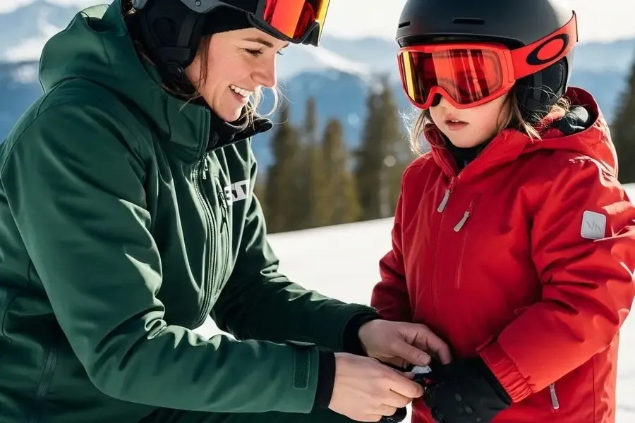 Ski instructor teaching young student - Welcoming and professional ski lessons with Skibex in Chamonix