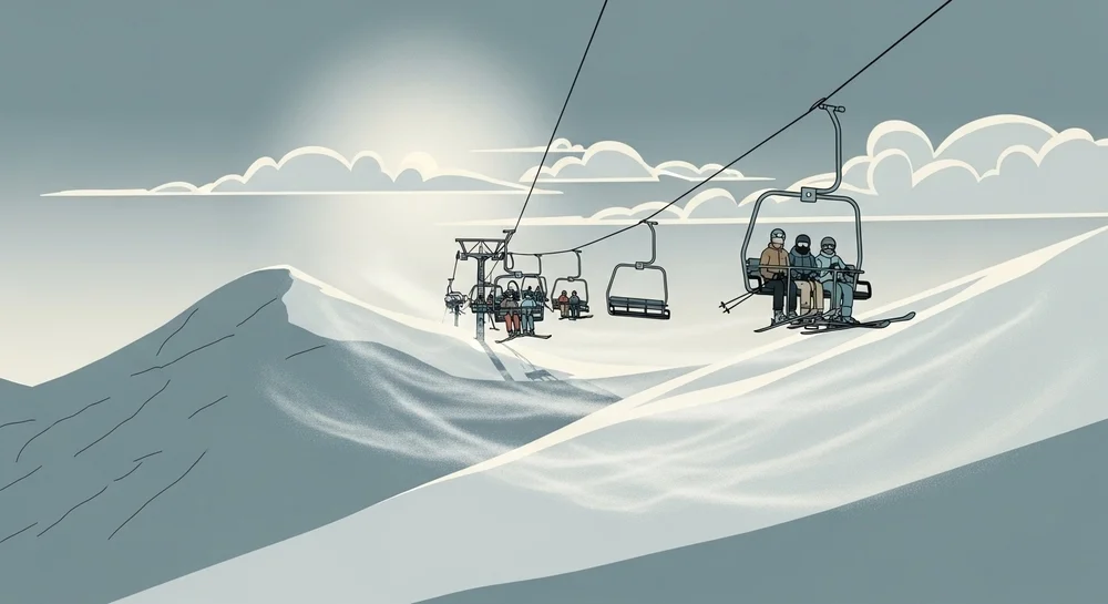 Windy chairlift ride at Le Tour Charamillon
